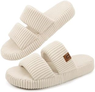 LongBay Women‘s Memory Foam Open Toe Slippers Lightweight Bedroom Comfy Indoor House Shoes Beige, 9-10