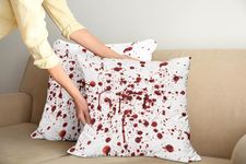 Ambesonne Horror Pillow Cushion Cover Pack of 2, Splashes of Blood Grunge Style Bloodstain Horror Scary Zombie Halloween Themed Print, Decorative Square Accent Pillow Case, 2 Pcs-20" x 20", Red White