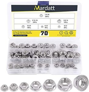 Mardatt 70pcs 6 Sizes SAE 304 Stainless Steel Serrated Hex Flange Nut Assortment Kit 1/4-20 5/16-18 3/8-16 10-24 8-32 6-32