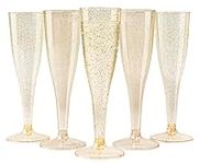 MATANA 96 Premium Elegant Plastic Champagne Flutes with Gold Glitter, 133ml - Reusable Toasting Glasses, Cocktail Prosecco Glasses for Weddings, Birthdays, Christmas, BBQ, Parties