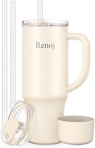 Renoj Tumbler with Handle 100% Spill Resistant Insulated Water Bottle for Iced Coffee & Hot Drinks - Fits Car Cup Holder, Ideal Gift, 2 Straws & Silicone Boot - FlexSlide White 40 oz