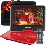 DBPOWER 11.5" Portable DVD Player, 5-Hour Built-in Rechargeable Battery, 9" Swivel Screen, Support CD/DVD/SD Card/USB, Remote Control, 1.8 Meter Car Charger, Power Adaptor and Car Headrest (Red)