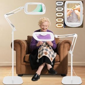 30X 10X Extra Large Floor Magnifying Glass with Light and Stand,7-inch Adjustable Height Floor Magnifying Lamp,2 in 1 Lighted Magnifiers for Close Work, Sewing,Crafts,Hobbies,Reading,White