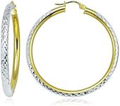 Hoops & Loops Sterling Silver Two Tone 3mm Diamond Cut Round Hoop Earrings, 40mm