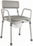 Aidapt Free Standing Height Adjustable Stacking Commode Chair with Padded Back, Arm Support and Padded Over Seat Flat Pack Aid