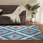 Welspun Wonder-Full Polyester Carpets for Living Room and Bedroom | 4x6 Feet | Geometric Pattern in Teal and Multicolor|Machine Washable Rugs | Anti-Skid | Fold Mark Resistant |Gel Foam Back for Hall