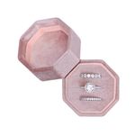 BLUTETE Velvet 3 Slots Jewelry Ring Box Engagement Wedding Box Keepsake Box Bridal Photo Ring Triple Slots Octagon (Blush Peach)