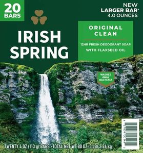 Irish Spring Original Deodorant Soap, Unisex, 3.75 oz (20 Bar)