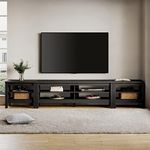 WAMPAT TV Stand for 100 Inch TV, Black Entertainment Center for 80 85 90 inch TV Console Table with 8 Cubby Storage for Living Room Bedroom