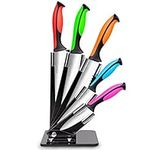 Kitchen Knife Block Set with Colour Coding - 6 Piece Coloured Knives Set - by Nouva