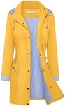 BBX Lephsnt Womens Rain Coat Waterproof, Long Hooded Rain Jackets, Lightweight Windproof Outdoor Jacket Yellow S