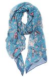 DiaryLook Women Lightweight Scarf Blue Neck Scarf Gifts for Ladies Bird Long Scarves Floral Design Shawl Wrap