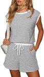 Dokotoo Womens One Piece Jumpsuit Summer Casual Sleeveless Rompers Loose White Striped Shorts Overalls 2025 Fashions Short Pants Jumpsuits with Pockets Small