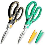 2 Pack Kitchen Scissors, Heavy Duty Scissors for Kitchen Use with Safety Cover & Soft Grip. Multi-Functional Utility Scissors, Shears for Meat Poultry Herbs Cutting, Bottle & Jar Opener