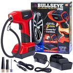 Bullseye Pro Tire Inflator Portable Air Compressor, Car Tire Inflator Portable, Portable Air Pump for Car Tires - 150PSI, 12V DC 1500 mAhs with Tire Pressure Gauge, Rechargeable As Seen On TV (Red)