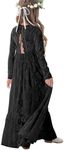 ALLOVIN Long Sleeve Boho Lace Flower Girl Dress, A-Line Ruffle Wedding Baptism Party Dress for Girls 3-12 Years | Black | 10-11Y