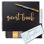 Wedding Guest Book Black Polaroid Album - Hardcover Photo Guestbook - Spiral Hardbound Book w/Gold 10” x 8” - Bridal Shower, Baby Shower, Airbnb Registry Sign in (80 Unlined Blank Pages)