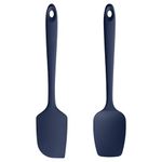 U-Taste Flat and Spoon Spatula: 11.38in 600ºF Heat Resistant Silicone Bowl Scraper, Food Grade Flexible Rubber Kitchen Cooking Baking Utensil, Seamless for Nonstick Cookware (2 PCS, Midnight Blue)