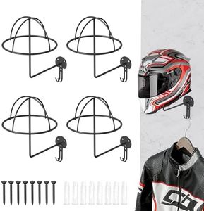 Koalafast Helmet Holder Wall Mount, 4 Pack Metal Motorcycle Helmet Holder with Hooks Multifunctional Helmet Storage Rack for Helmets, Hats, Jackets