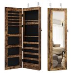 DlandHome Jewelry Armoire Organizer Wall or Door Mounted Hanging Jewelry Cabinet with Light Full Length Mirror Rectangle with 2 Drawers, Retro,10QHXF7025FG-DCA