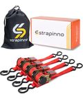 Strapinno Retractable Ratchet Straps 1 in x 10 ft, Secure Tie-Downs with Rubber-Coated Handles & S-Hooks, For Moving Motorcycle, Bike, Kayak, Cargo & Daily Use- Breaking Strength 1,500LBS/680KG (4PCS)