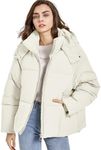 Gihuo Womens Puffer Jacket Full Zip Quilted Hooded Bubble Coats Padded Jacket Long Sleeve Winter Warm Coat Pocket, White, Medium