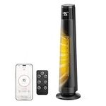 FLANUR 1500W PTC Ceramic Smart Space Heaters for Indoor Use, Portable Heater with Remote & App Control for Large Room, Office, ECO Modes, Safety Protection, 70° Oscillation, 12H Timer, Black, 1 Pack