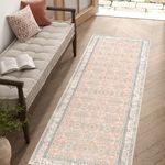 JINCHAN Area Rug 2x7 Runner Rug Hallway Rug Vintage Distressed Rug Kitchen Pink Indoor Washable Rug Traditional Floral Print Mat Non Slip Carpet Bathroom Bedroom Living Room