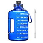 ETDW Half Gallon Water Bottle with Straw BPA Free, 74oz Motivational Large Water Bottle with Time Marker Leak Proof Gym Bottle Jug with Handle Blue