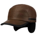 Stetson Byers Leather Cap Men - Winter Ear Flap hat Baseball Closed Back, with Peak, Flaps, Lining Autumn-Winter - M (56-57 cm) Dark Brown