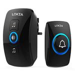 Lokza Wireless Doorbell Door Bell Chime Kit with LED Light, 1 Receiver and 1 Push Button Operating at 820-feet Range with 32 Chimes (Black)