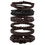 MILAKOO 6Pcs Braided Leather Bracelets for Men Women Wood Beads Bracelet Adjustable