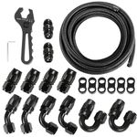 10AN Fuel Line Kit, 0.56'' ID Stainless Steel Braided Fuel Hose Fitting Kit with Adapters, CPE 25Ft Oil Gas Hose Fuel Line End Fitting Kit, Black