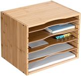 Navaris Bamboo Desk File Organizer - Paper Tray Letter Storage with 4 Adjustable Shelves - Desktop Inbox Trays - 13" Wide x 9.6" Deep x 10.2" High