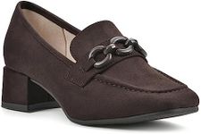 CLIFFS BY WHITE MOUNTAIN Women's Shoes Quinbee Block Heeled Loafer, Dk Brown/Suedette, 9.5