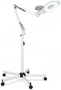 Professional Magnifying Lamp with UV Light, 5X Optical Glass Lens, Adjustable LED Brightness, 360° Swivel Wheels, Extendable Arm, Ideal for Detail Work by Tattoo Artists, Lash Extension Experts
