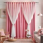 Loyala Star Curtains Blackout Curtains for Bedroom, Nursery Curtains Cute Kids Curtains for Girls, Curtains 84 Inches Long 2 Panels Set, Pink Curtains, 52 X 84 Inches