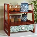 Loosebucket Wood Premium Greenvibes Kitchen Organizer, Grocery Kitchen Storage, Living Area Versatile Organizer Shelf With 2 Compartments And 1 Drawer,1 Pc - (25.4D X 45.7W X 45.7H Centimeters)