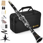 B Flat Clarinet Student Bb Clarinet 17 Nickel Keys Beginners Woodwind Band & Orchestra Musical Instruments Standard Clarinet Set with 4C Mouthpiece, Stand by Vangoa