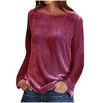 AMhomely Women's Tops Ladies Solid Color Velvet Long Sleeve Sweatshirts Tops Casual T Shirts Tops Casual Long Sleeve Tops T-Shirt Blouse Tunic Tops Tees Loose Pullover Shirts Tops Cozy Blouse Red