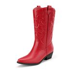 DREAM PAIRS Women's Cowboy Boots Pull On Cowgirl Boots Mid Calf Western Boots,Size 8,RED,SDMB2218W