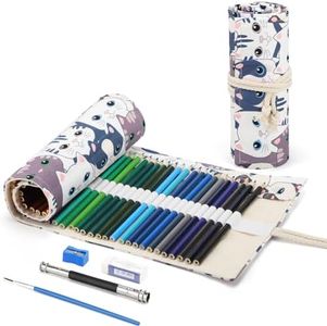 VICHOS 48 Oleosecon Matite colorate Professionali, Pastelli Colorati con Astuccio Arrotolabile, Set Colori Soft Core Premium Colour per Bambini e Adulti，Gattino