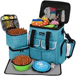 PetAmi Dog Travel Bag Pet Supplies Accessories Organizer for Traveling, Camping, Weekend; Cat Pet Travel Bag Kit Includes 2 Food Storage Containers, 2 Collapsible Bowls, 1 Feeding Mat (Teal Blue)