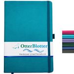 OtterBlotter Hardcover Lined Journal Notebook, Medium A5 5.7” x 8.4”, Work Note Book with Index Stickers, 100gsm Thick Paper, Pen Loop, Vegan Leather Journal for Men, Women, Notebooks for Work (Aqua)