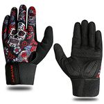 Full Fingers Workout Gloves for Men,Padded Weight Lifting Gloves with Wrist Wrap Support for Gym Crossfit Weightlifting Exercise, Bodybuilding & Strength Training.Skull-Large