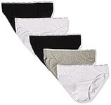 Calvin Klein Women's Signature Cotton Logo Stretch Bikini Panties, 5-Pack, Black/White/Grey Heather, Small