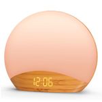 REACHER Wooden Sunrise Simulation Alarm Clock, Sound Machine Night Light, 26 Soothing Sounds for Sleeping, Dimmable Clock, White Noise Machine, Natural Wake Up Light for Kids, Heavy Sleepers, Bedroom