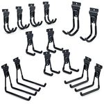 BELLO YON Slatwall Hooks, Slat Wall Accessories Multi Size Garage Hooks Storage Utility Hanging Hooks Wall Mount Tool Holder for Ladder Garden Tools (14 Pack, Black)