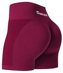 Sunzel Butt Scrunch Workout Shorts, Womens 5 Inch Seamless Butt Lifting High Waist Biker Shorts Stretch Spandex Booty Short Pockets for Gym Yoga Running Biking Cycling Cherry Red