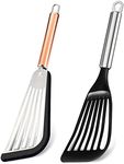 Tenta Kitchen Spatula Set of 2 Stainless Steel Spatula with Silicone Top Soft Edge Slotted Spatula Turner/Nonstick Spatula Turner Thin Slotted Spatula Wide Nylon Blade Lightweight Sturdy Fish Spatula